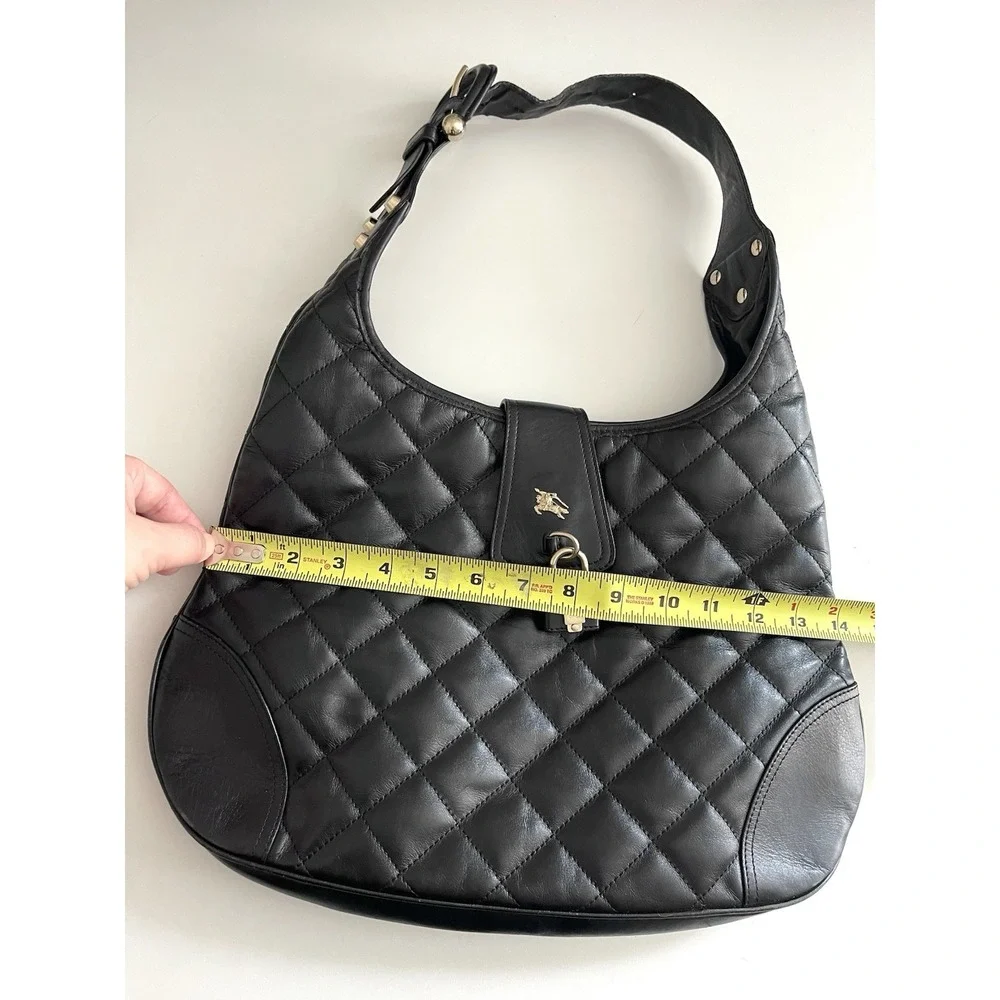 Y2K Burberry Brooke Padlock Black Quilted Leather Hobo Handbag Purse Equestrian